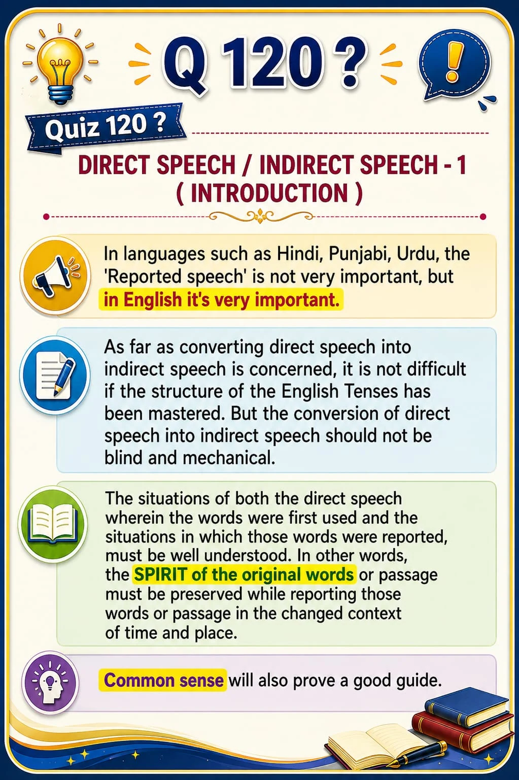 Direct and Indirect Speech: Introduction — Quiz 120. Understand the change of speaker and point of view in reported speech. Original lesson image by S.D. Singh Ratan.
