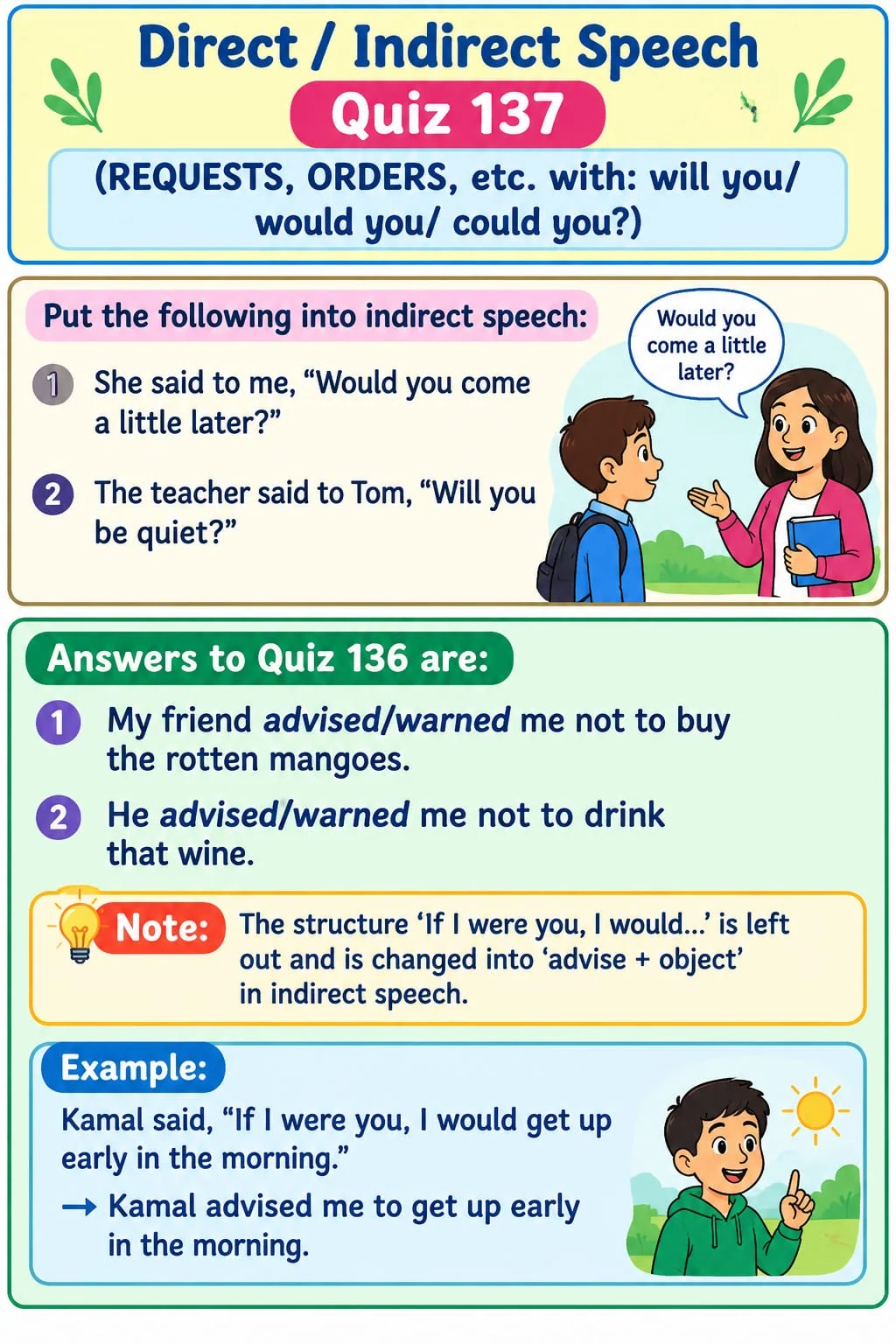 Reporting Requests with Will, Would and Could — Quiz 137. Recognise a polite request rather than a question about willingness. Original lesson image by S.D. Singh Ratan.